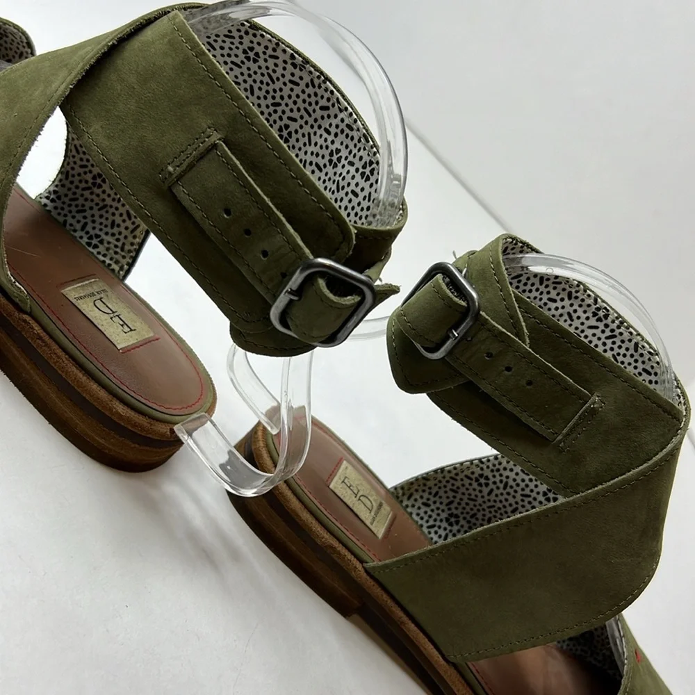 ED Ellen Degeneres Sanja Sandals Ankle Wrap Leather Suede Olive Comfort 7.5 37.5